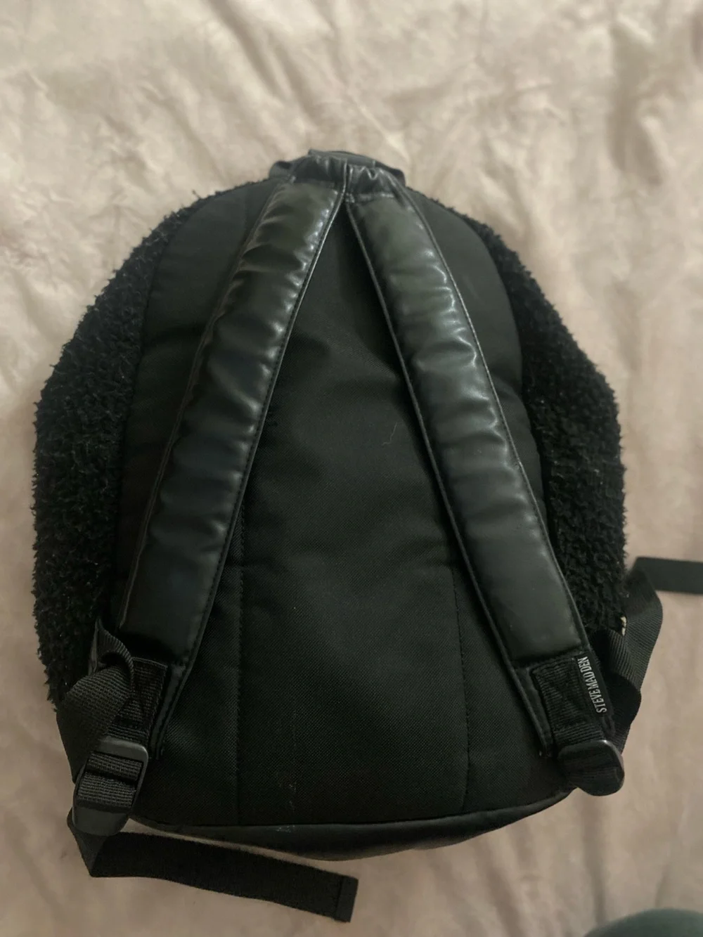 Steve Madden Black Fuzzy Backpack